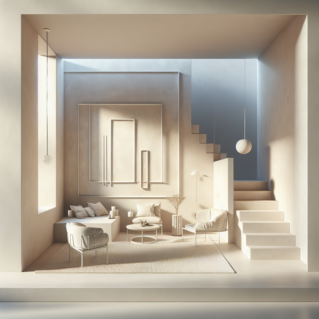 Generate a high-quality, photorealistic image for a blog article pertaining to professional stucco work. Depict a clean, modern wall with expertly applied stucco, either an interior or an exterior view. The color palette should consist of neutral hues, such as white, beige, and grey. Incorporate a minimalist, Dutch home aesthetic, with a focus on simplicity, cleanliness, and functionality. The scene should have realistic lighting, illuminating the fine details of the stucco texture. No text or watermarks should be present in the scene.